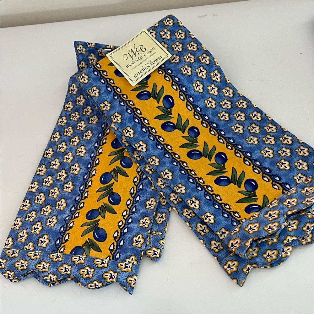 Blue and Yellow Provincial style print cotton tea towel set (2)
